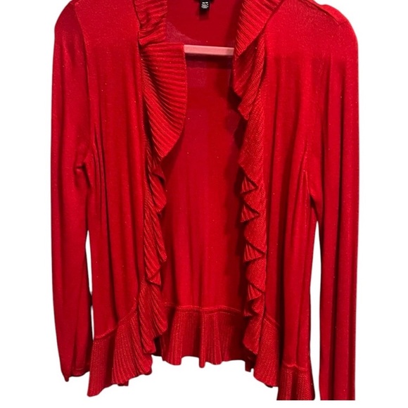 Red Ruffled Women's Sweater - Picture 2 of 3